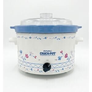 Vintage RIVAL Crock Pot 5 Quart Slow Cooker Grandma Core Cottage Stoneware